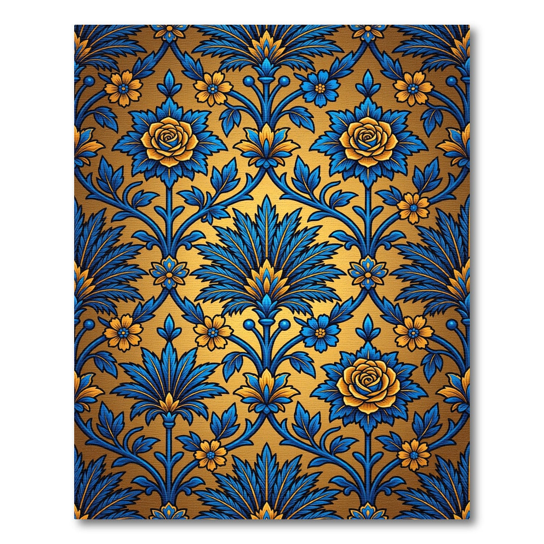 Blue Golden Floral Vine Ornament Rug