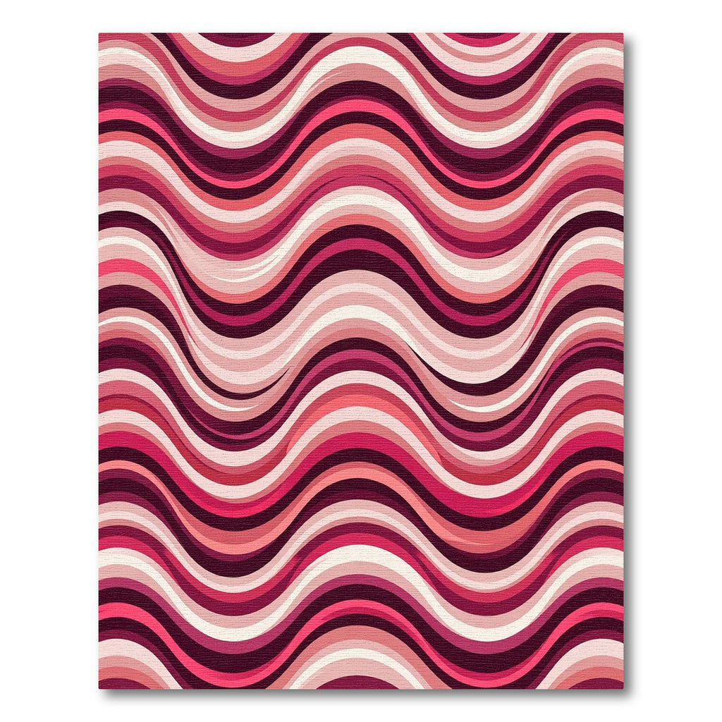 Vibrant Burgundy Rose Wavy Striped Rug