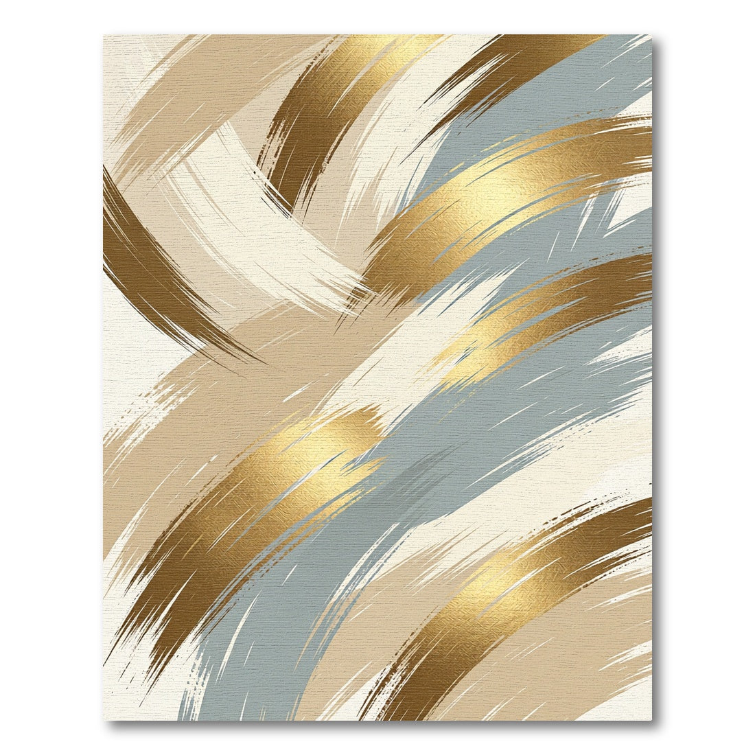Gold and Blue Abstract Brushstroke Rug