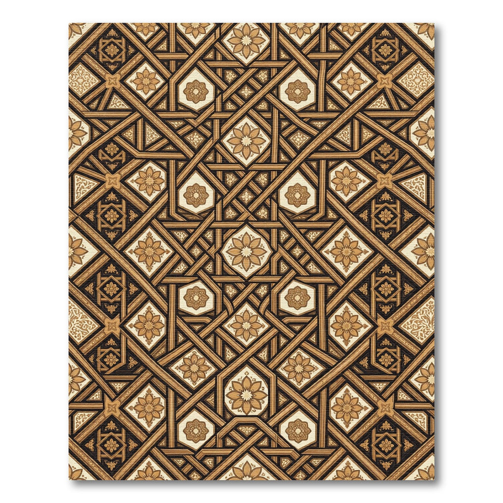 Timeless Golden Geometric Floral Tapestry Rug