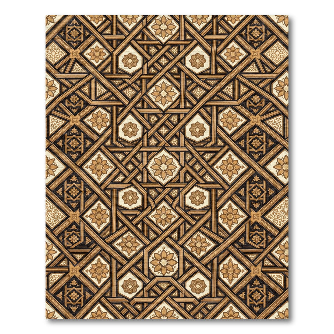 Timeless Golden Geometric Floral Tapestry Rug