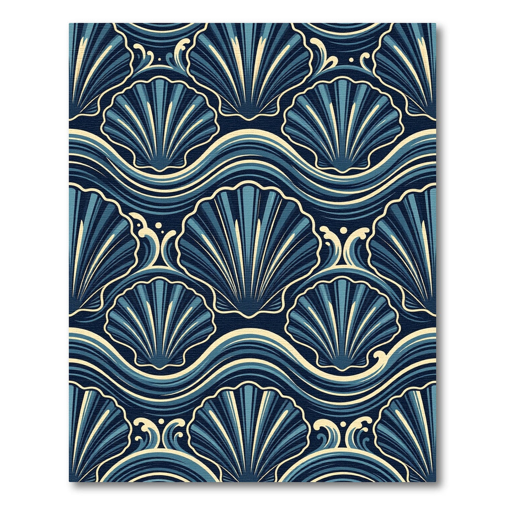 Navy Scalloped Shell Nautical Wave Art Rug