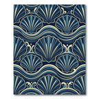Navy Scalloped Shell Nautical Wave Art Rug