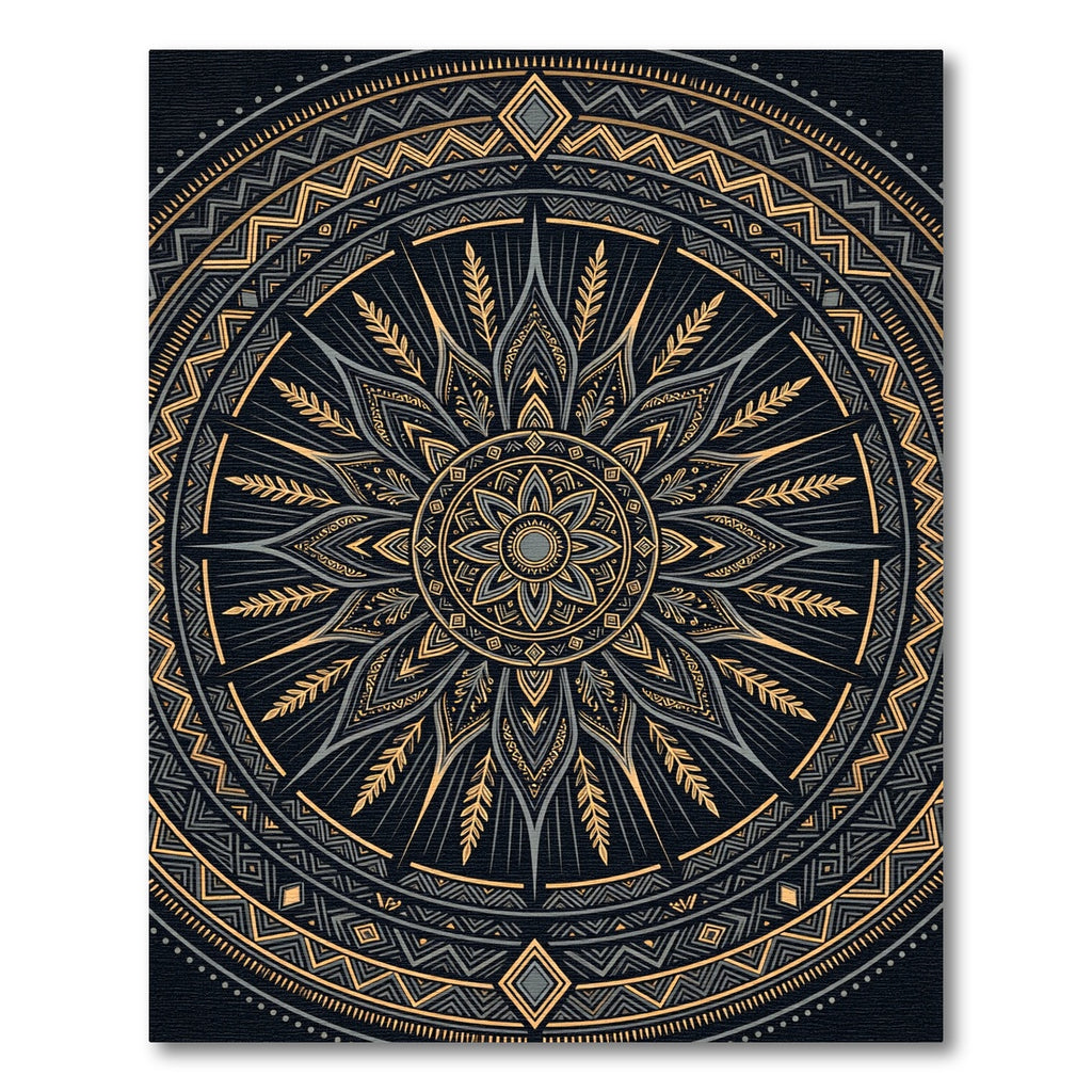 Golden Mandala Geometric Black Medallion Rug