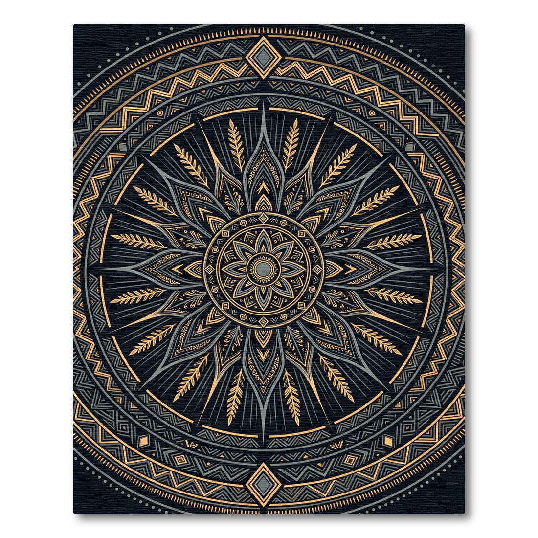 Golden Mandala Geometric Black Medallion Rug