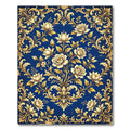 Royal Blue Gold Rose Damask Rug