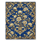 Royal Blue Gold Rose Damask Rug