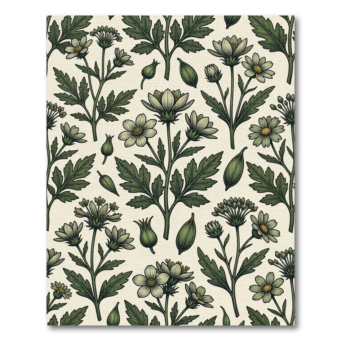 Sage Green Botanical Wildflower Meadow Rug