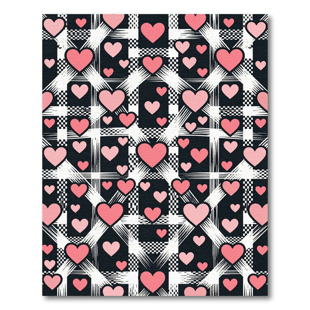 Pink Hearts on Plaid Checkered Backdrop Rug