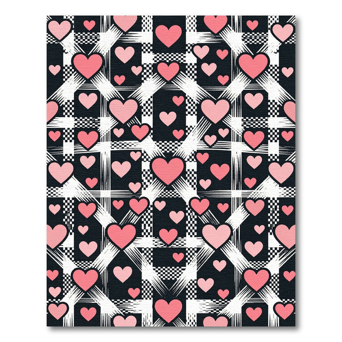 Pink Hearts on Plaid Checkered Backdrop Rug