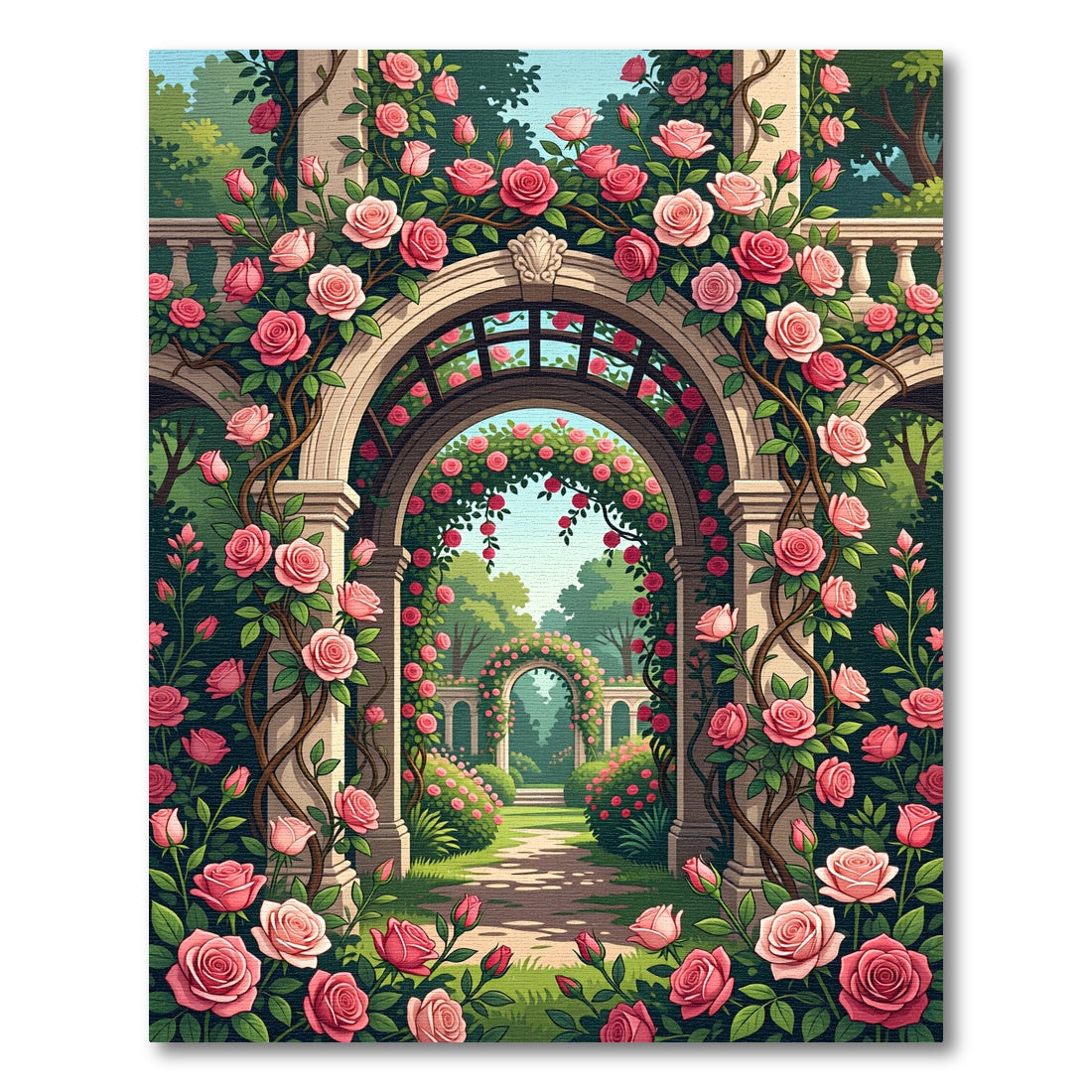 Romantic Rose Garden Archway Botanical Rug