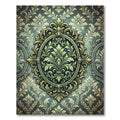 Ornate Sage Damask Scroll Medallion Rug