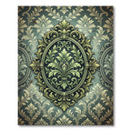 Ornate Sage Damask Scroll Medallion Rug