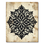 Vintage Black Ornate Baroque Medallion Rug