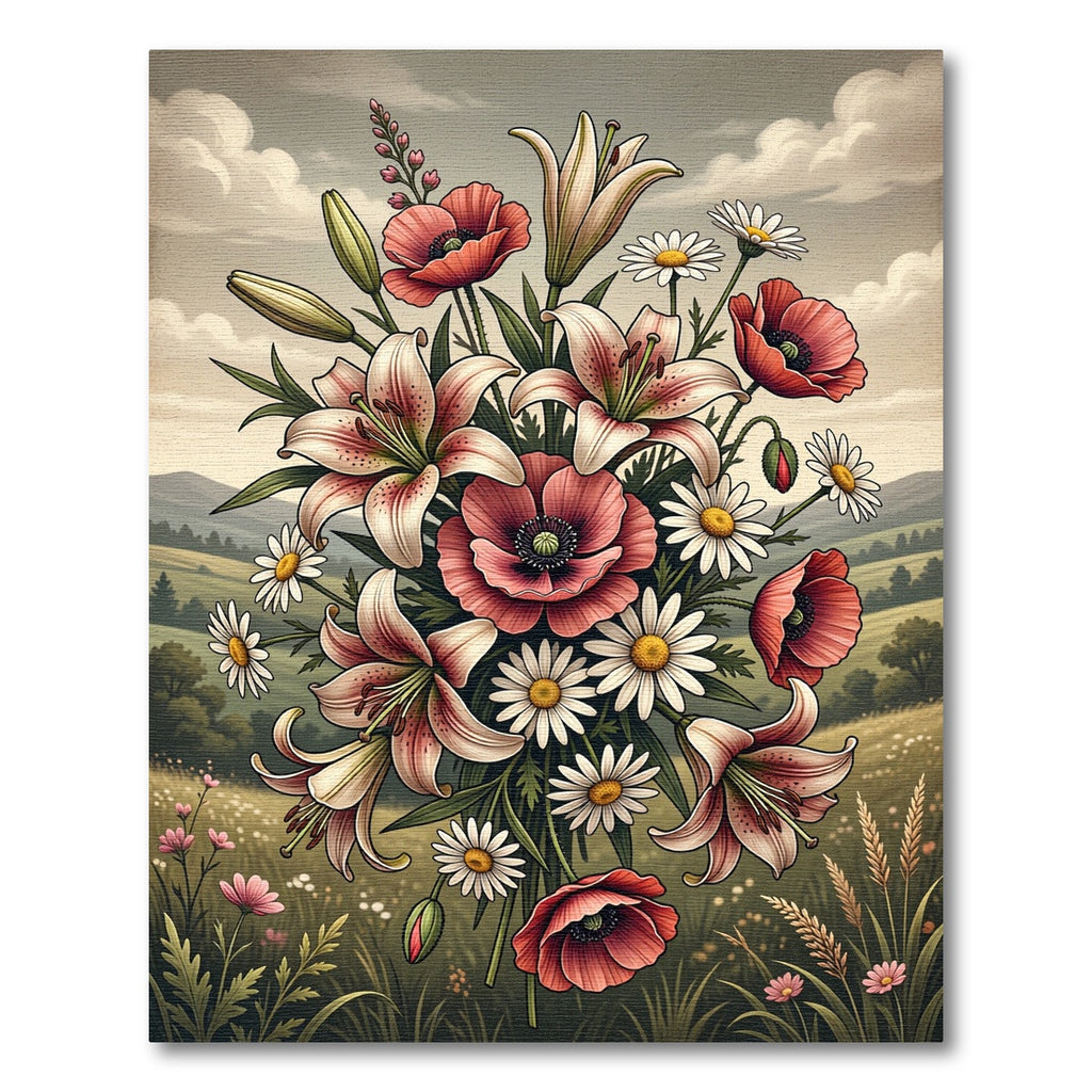 Pink Lily Poppies Daisy Field Meadow Rug