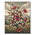 Pink Lily Poppies Daisy Field Meadow Rug