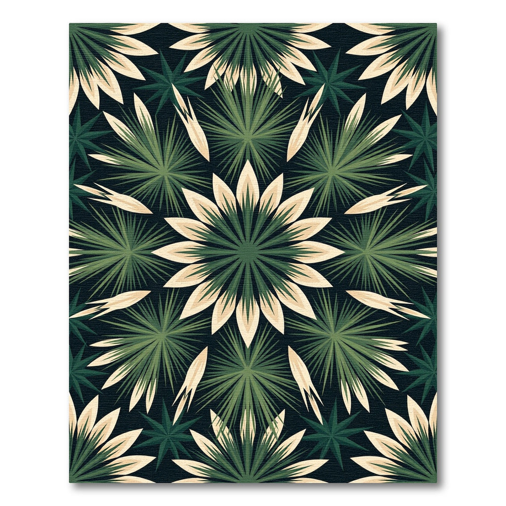 Modern Dark Green Botanical Star Mandala Rug