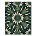 Modern Dark Green Botanical Star Mandala Rug