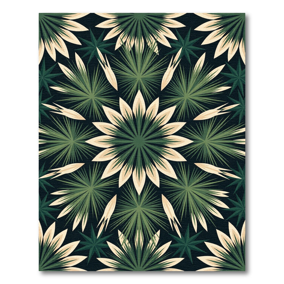 Modern Dark Green Botanical Star Mandala Rug