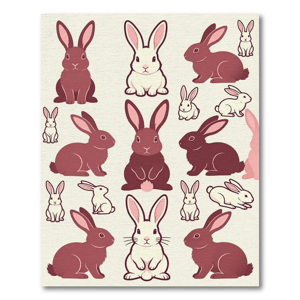 Whimsical Burgundy Cream Rabbit Meadow Rug