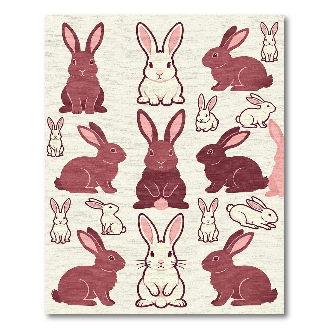 Whimsical Burgundy Cream Rabbit Meadow Rug