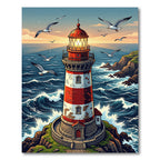 Coastal Lighthouse Seascape Painted Scene Rug