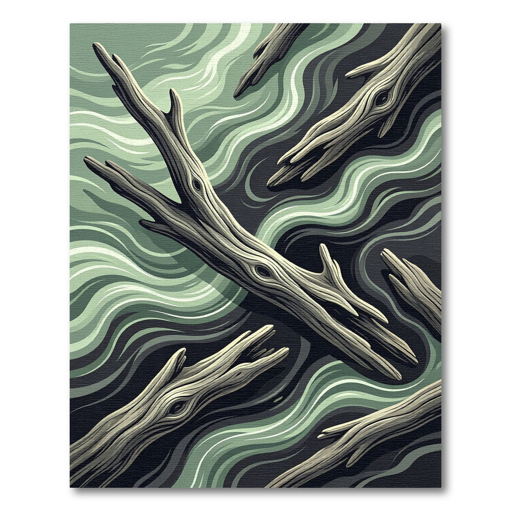 Earthy Sage Driftwood Abstract Wave Rug