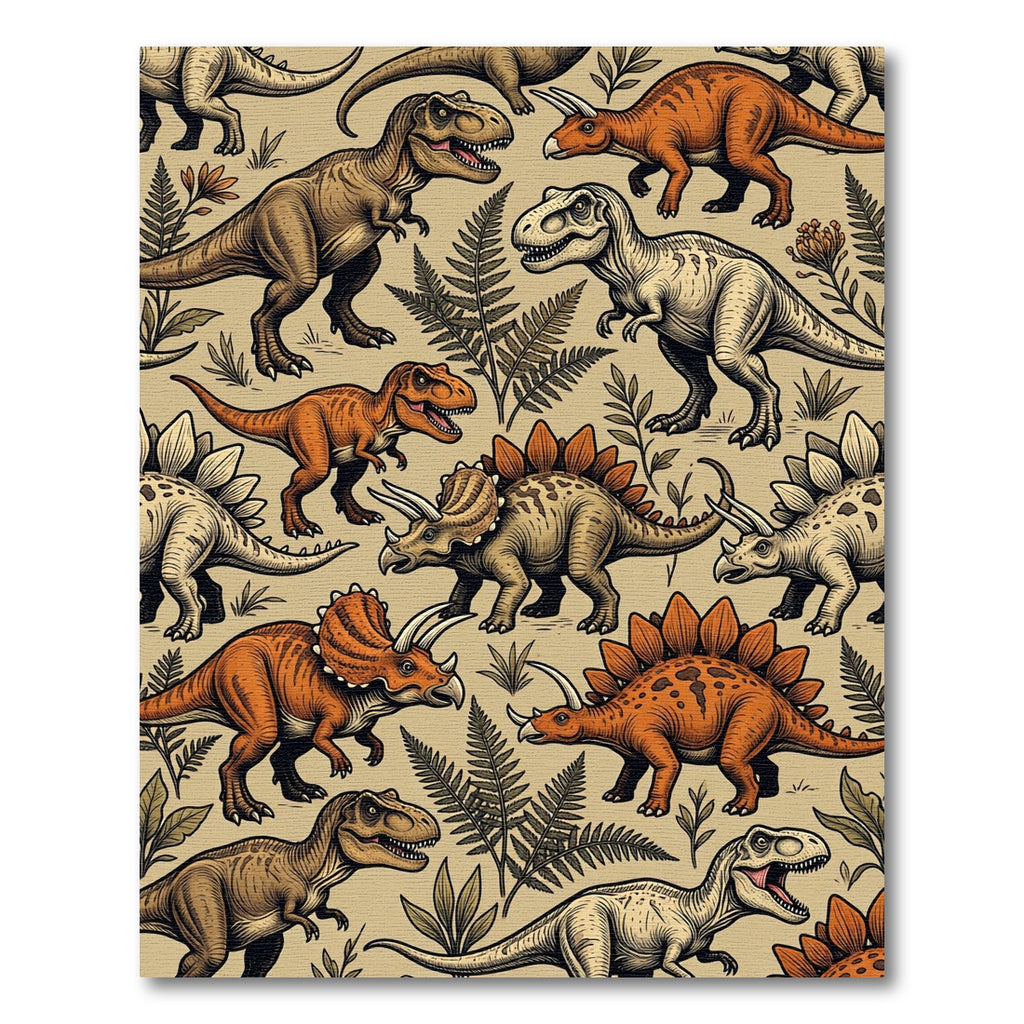 Retro Earthy Dinosaur Fern Wilderness Rug