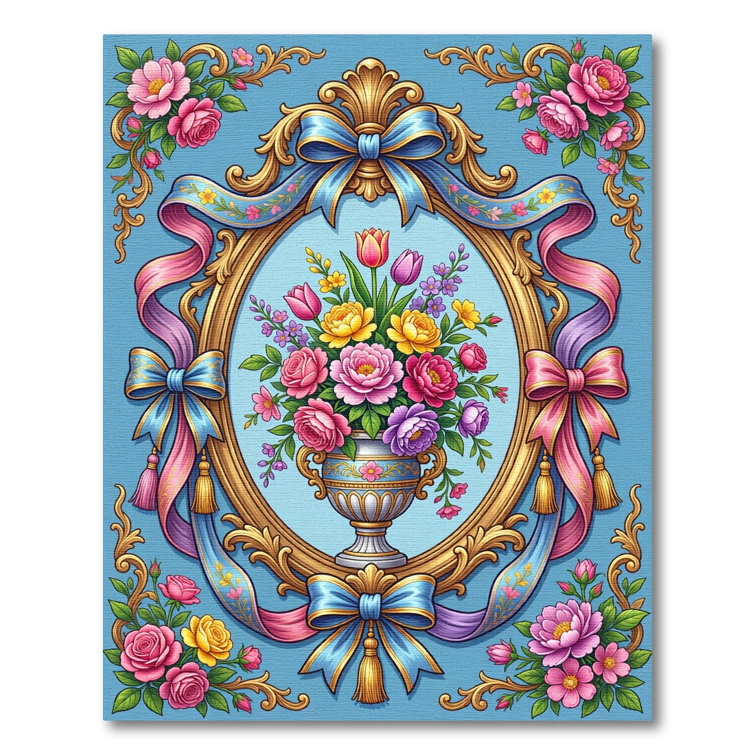 Elegant Floral Bouquet with Golden Frame Rug
