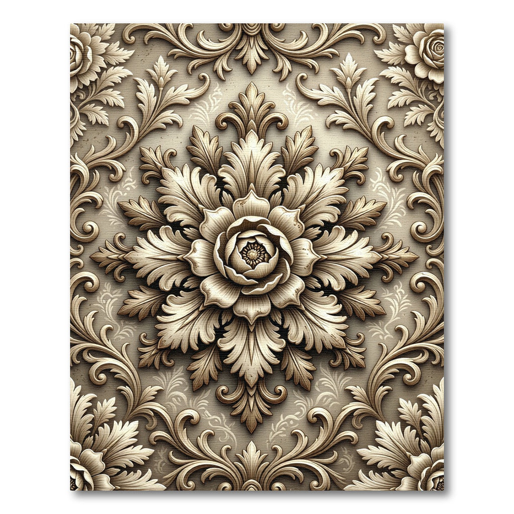 Elegant Champagne Floral Acanthus Medallion Rug
