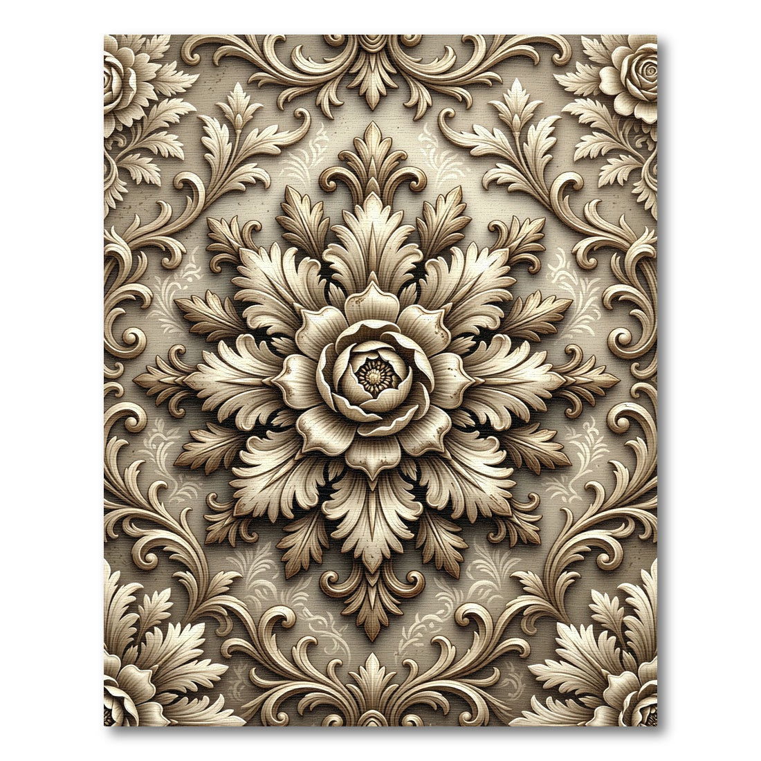 Elegant Champagne Floral Acanthus Medallion Rug