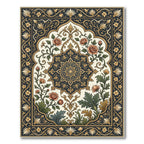 Elegant Navy Rose And Gold Medallion Rug