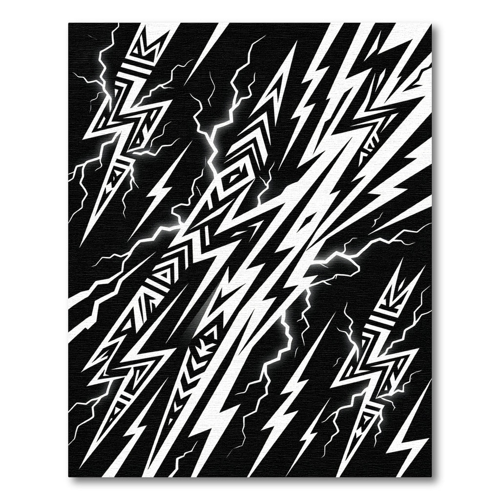 Bold Monochrome Tribal Lightning Bolt Graphic Rug