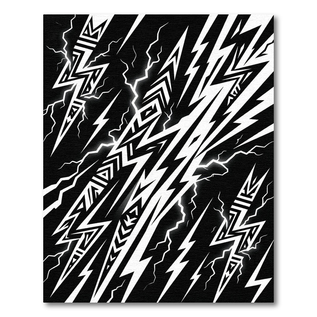 Bold Monochrome Tribal Lightning Bolt Graphic Rug