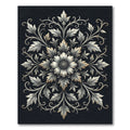 Silver Floral Damask Monochromatic Medallion Rug