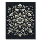 Silver Floral Damask Monochromatic Medallion Rug