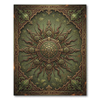 Ornate Sage Green Floral Radiating Medallion Rug