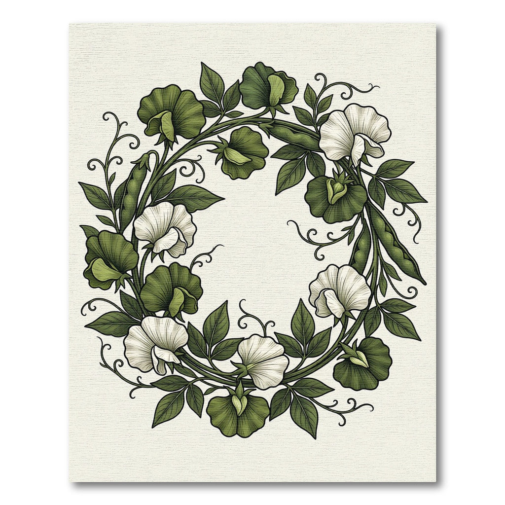 Botanical Green White Sweet Pea Wreath Rug