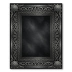 Ornate Gray Scrollwork Medallion Frame Rug