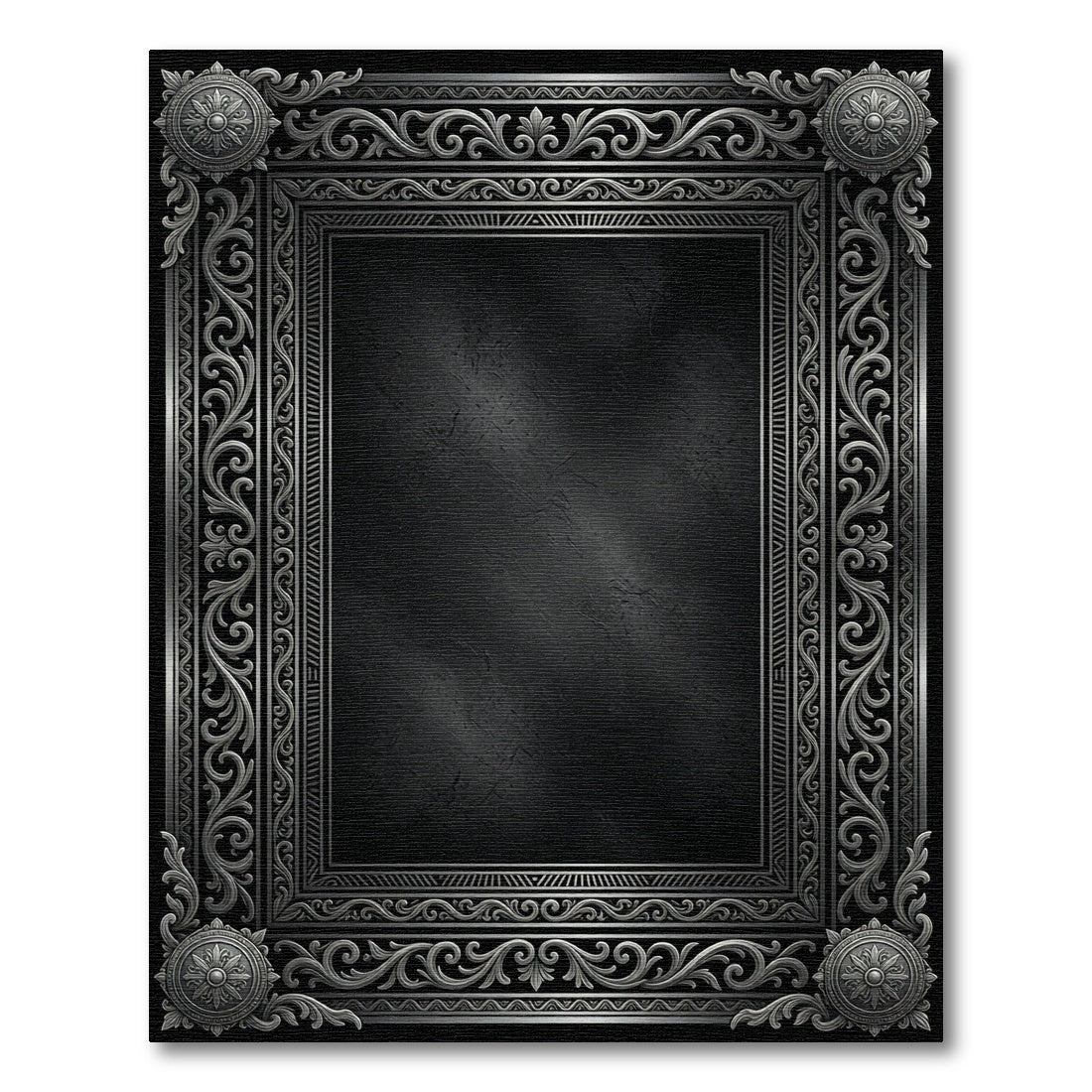 Ornate Gray Scrollwork Medallion Frame Rug