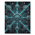 Neon Cybernetic Circuitry Geometric Grid Rug