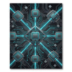 Neon Cybernetic Circuitry Geometric Grid Rug