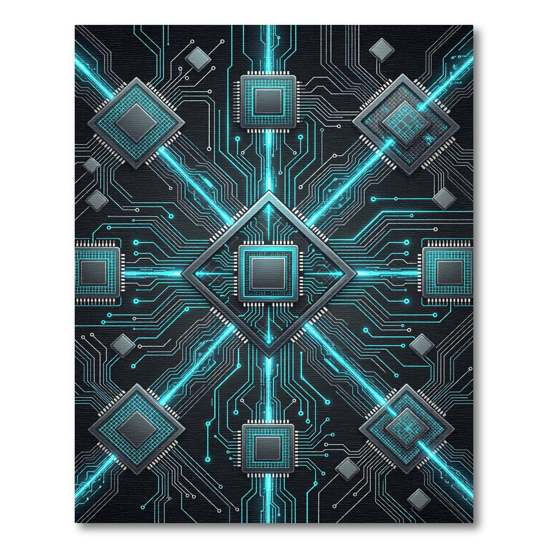 Neon Cybernetic Circuitry Geometric Grid Rug