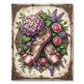 Vintage Pink Ballet Slipper Floral Bouquet Rug