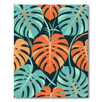 Bold Orange and Teal Monstera Leaves Rug