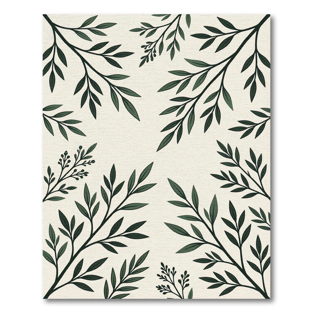 Lush Green Botanical Branch Earthy Rug