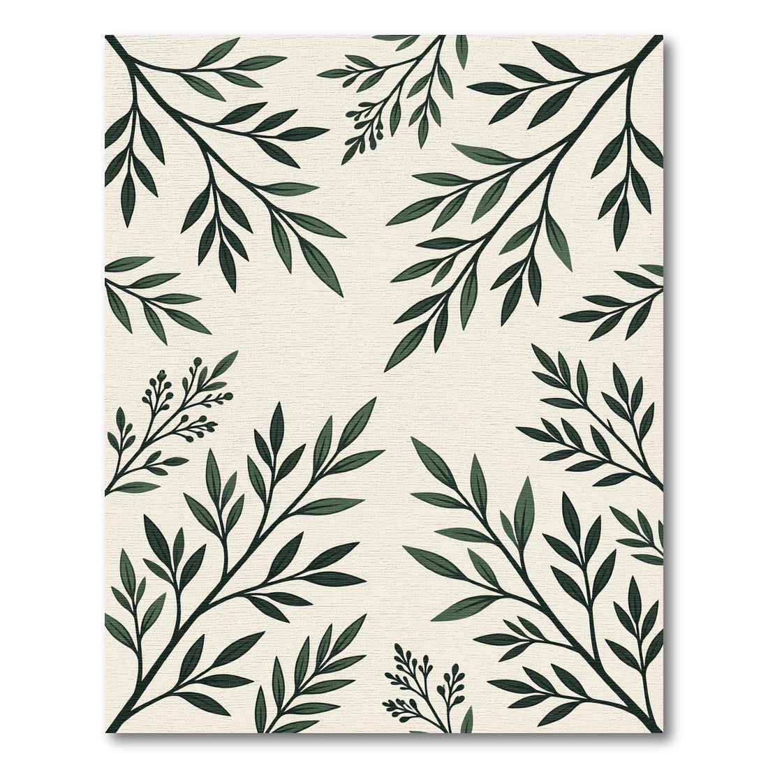 Lush Green Botanical Branch Earthy Rug