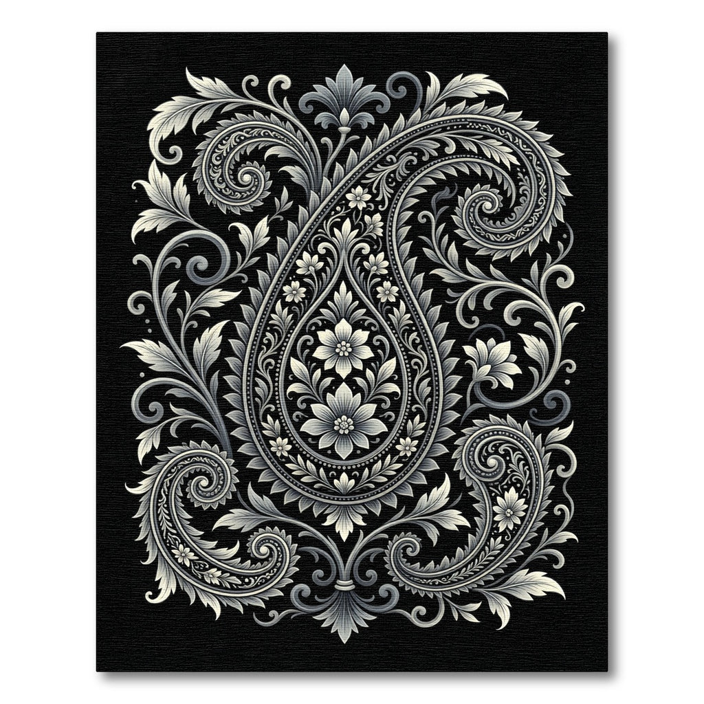 Monochromatic Floral Paisley Swirls Rug
