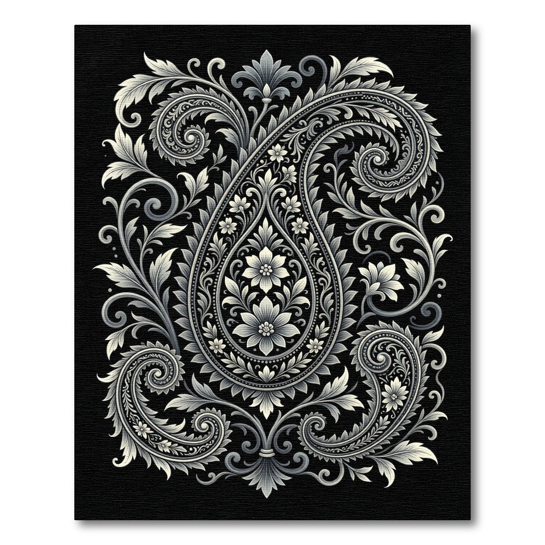 Monochromatic Floral Paisley Swirls Rug