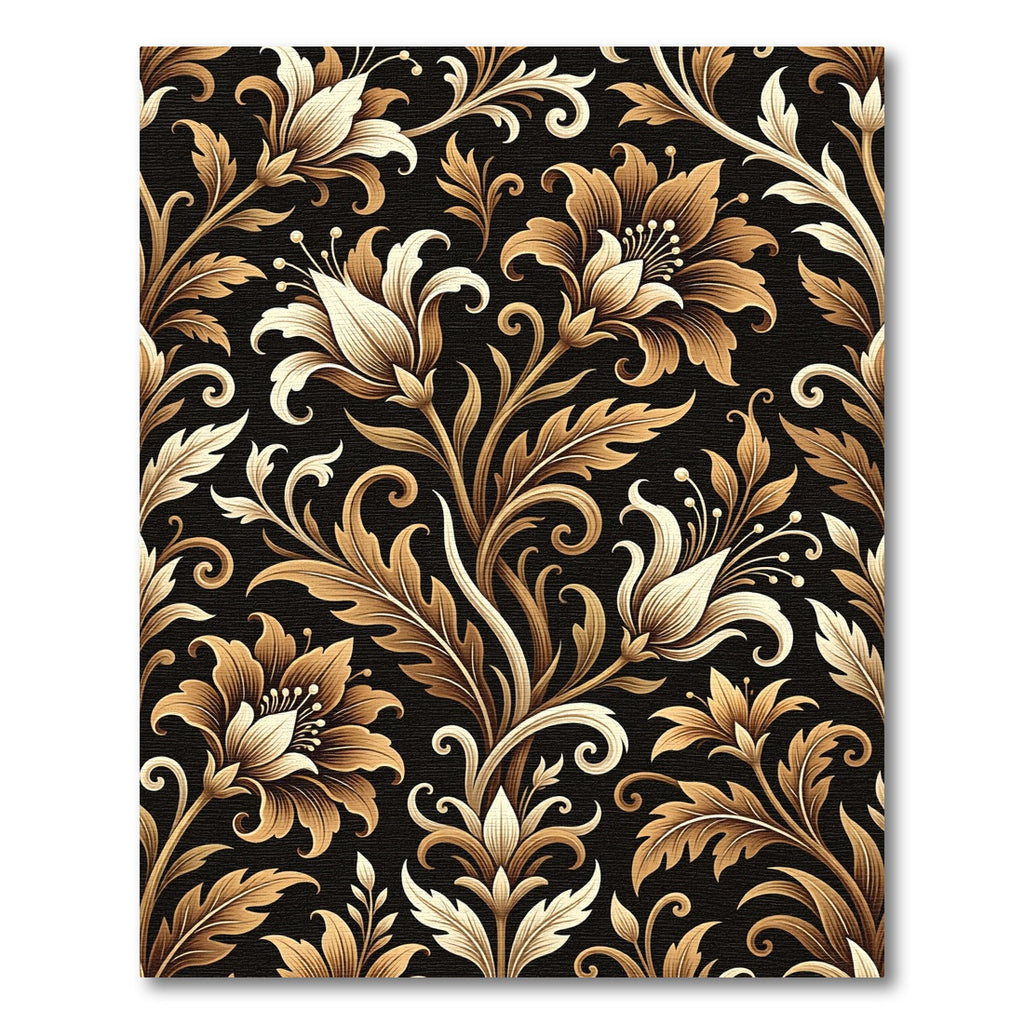 Gilded Baroque Floral Scroll Black Rug